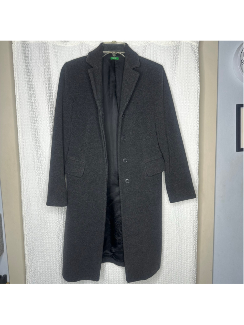 Vintage Women's United Colors of Benetton Gray Wool Blend Long Coat (Size US 4)